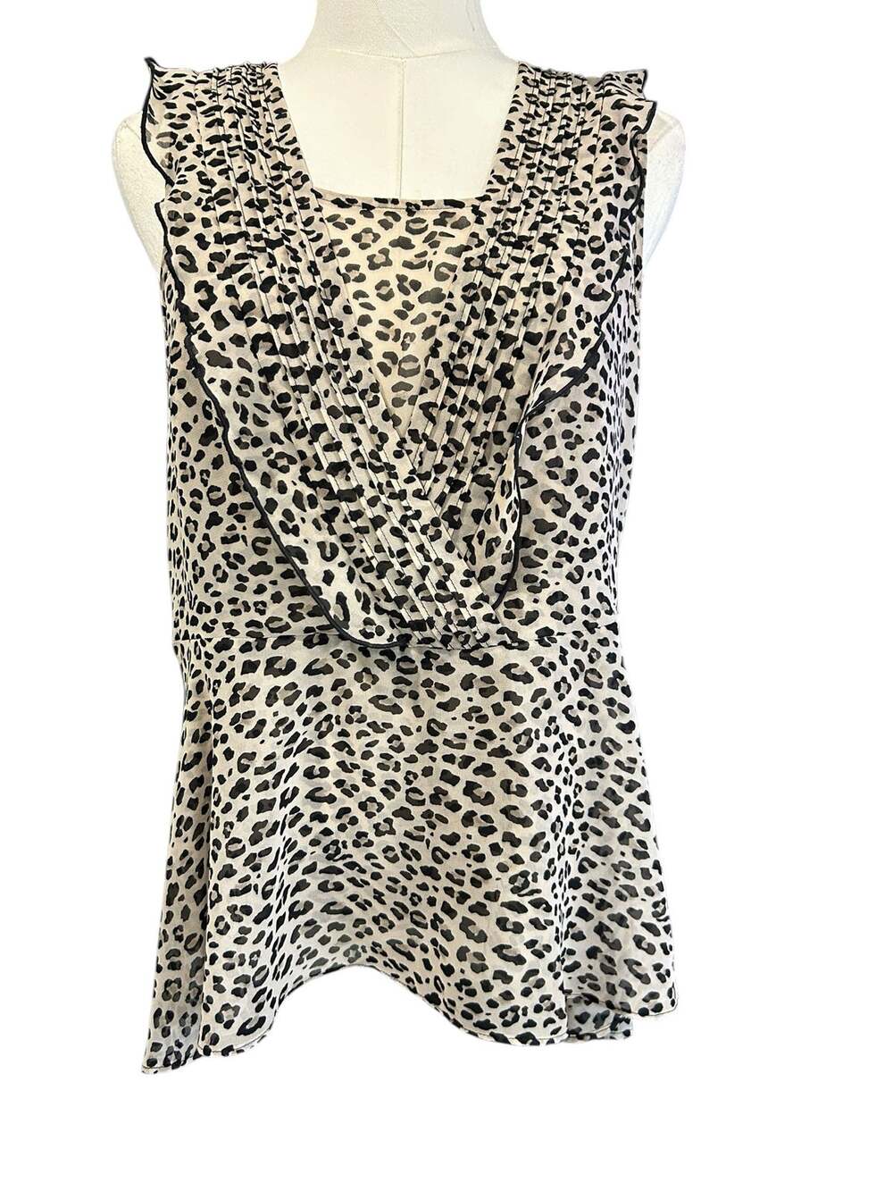 CAbi Flutter Blouse Leopard Print 2 Piece Cami Ruffle Peplum Top SM Mob Wife